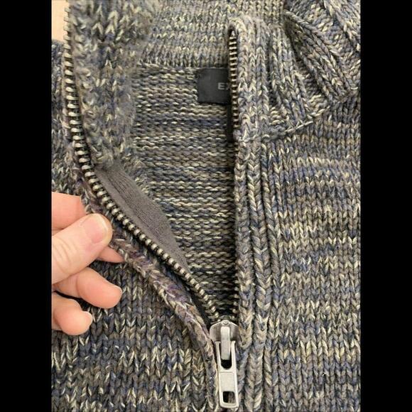 Express Mens Sz L Full Zip Sweater Jacket y2k Chunky Heavy Grunge Academia Green - Picture 3 of 11